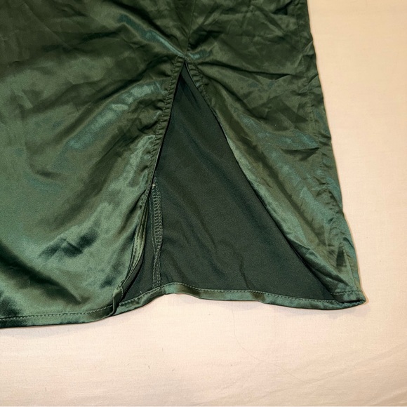 Satin Green Slip Mini Dress with Spaghetti Straps - Picture 5 of 7